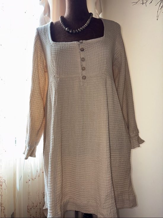 Free People Dresses & Skirts - Free People Waffle-Knit Long Sleeve Square Neck Dress in Cream